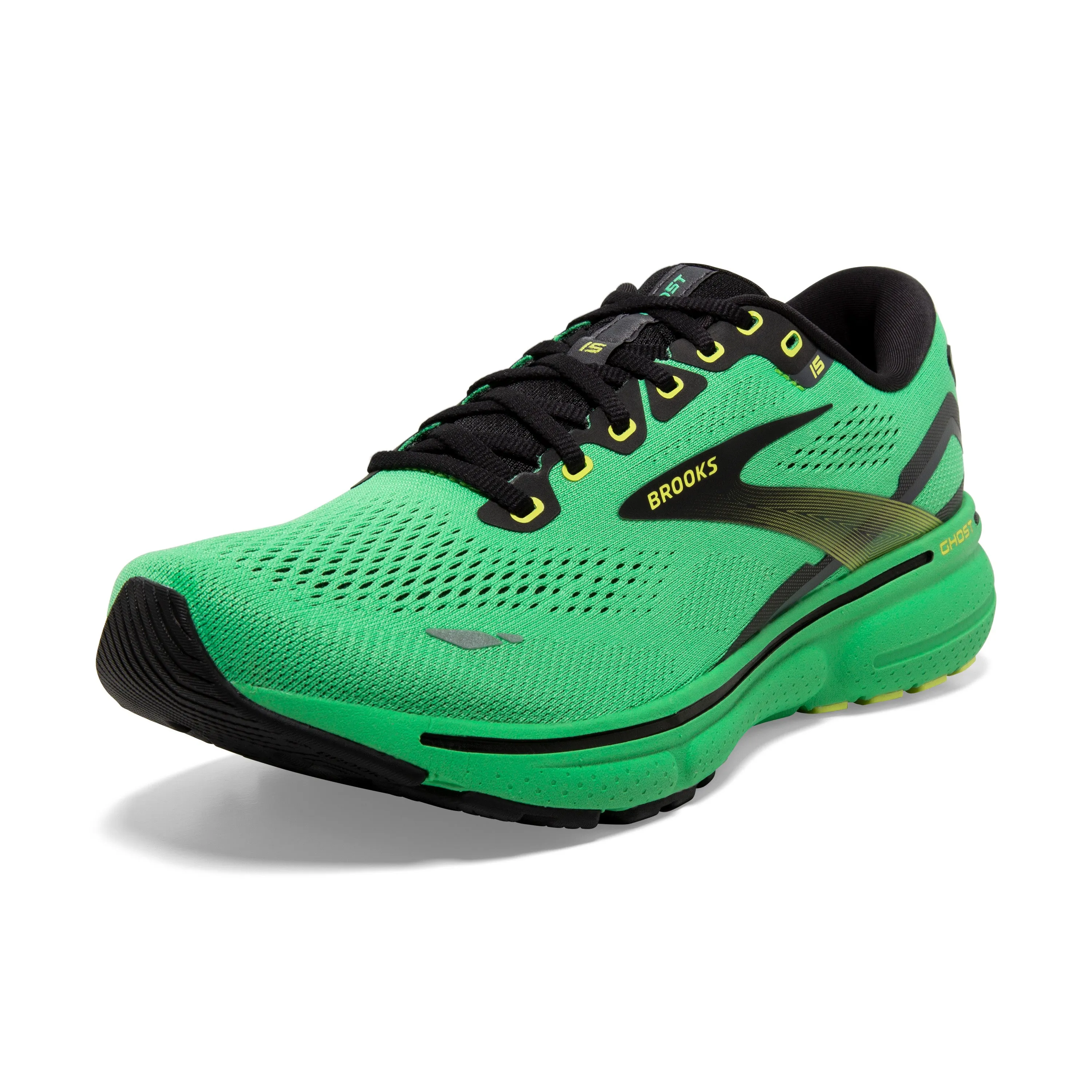 Men's Brooks Ghost 15 1103931D360 Color: Green/Black/Sharp Green