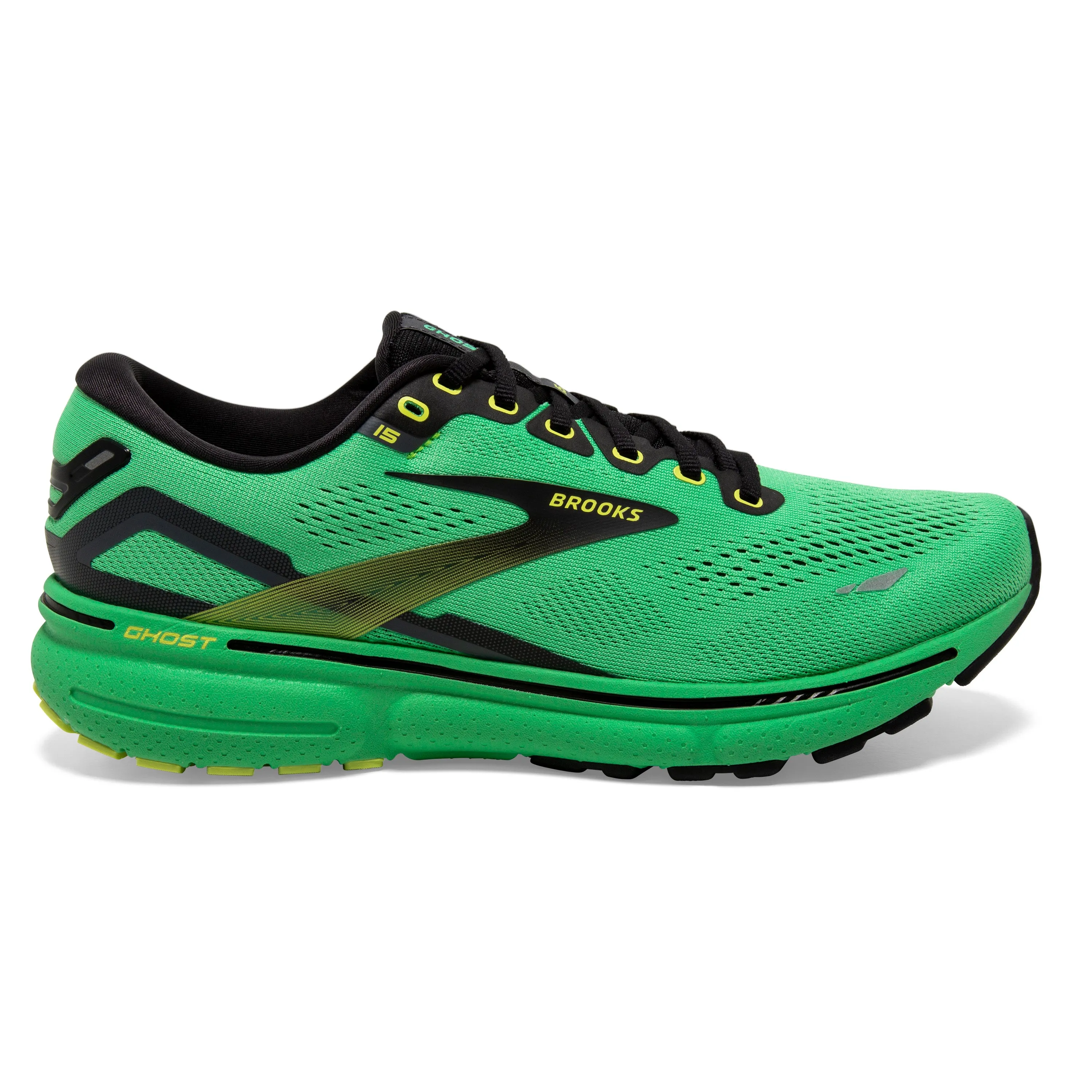 Men's Brooks Ghost 15 1103931D360 Color: Green/Black/Sharp Green