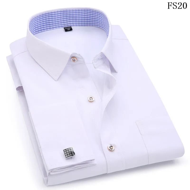 Men's French Cufflinks Long sleeves Shirts Black White Blue Yellow Lapel Male Business Dress shirt Fit Wedding Party Men Clothin