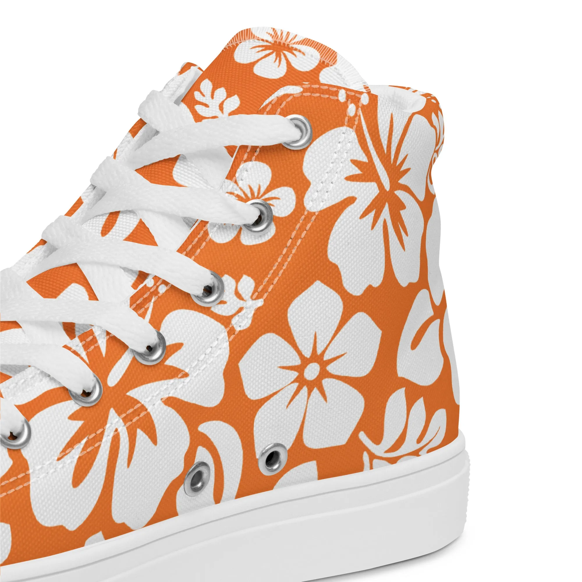 Men’s Orange and White Hawaiian Print High Top Shoes