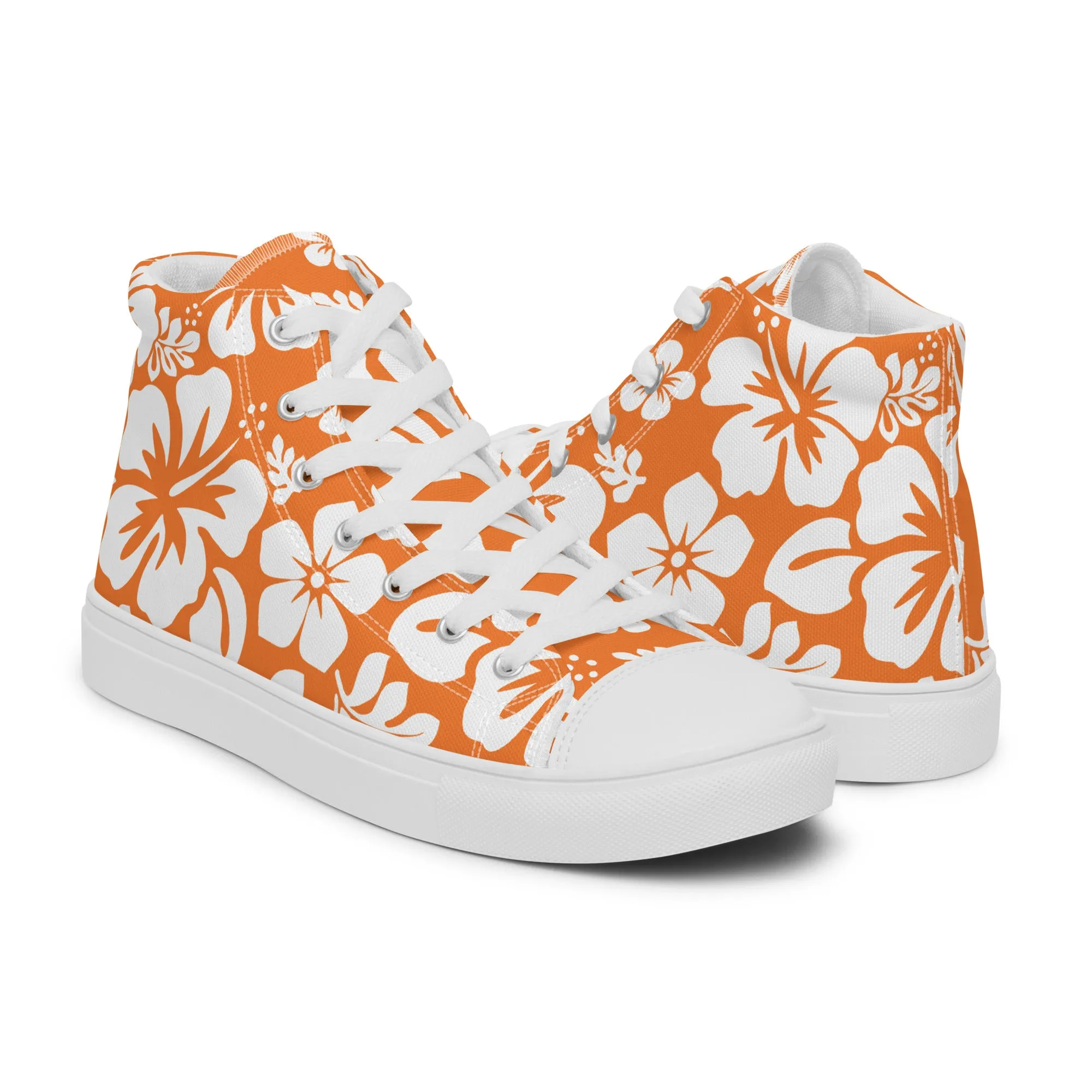 Men’s Orange and White Hawaiian Print High Top Shoes