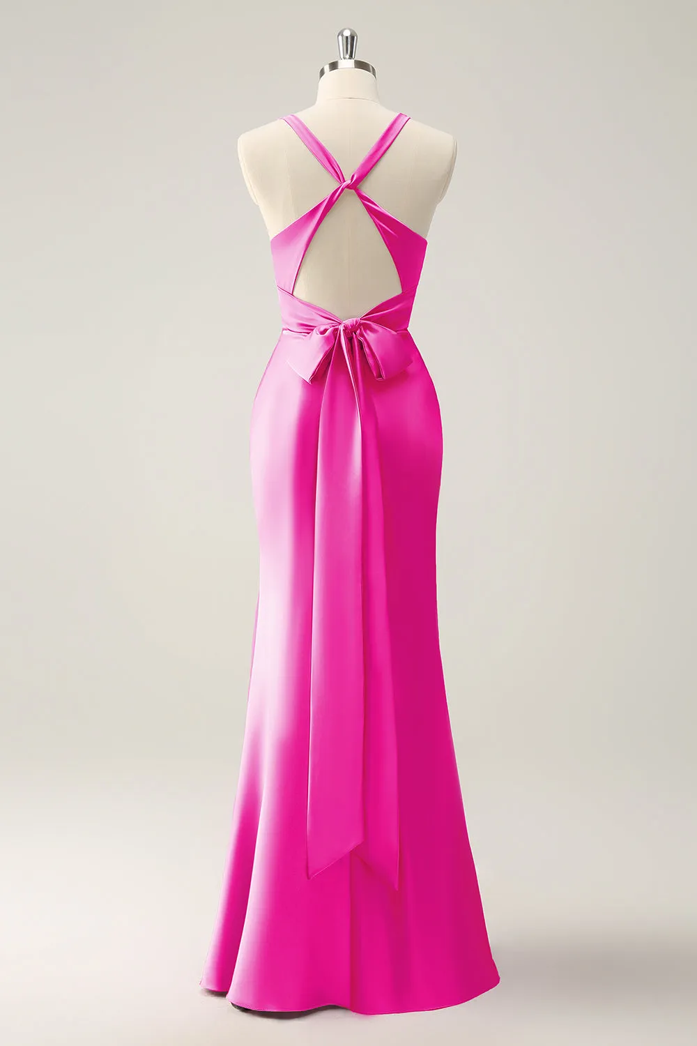 Mermaid Pink V Neck Satin Maxi Dress