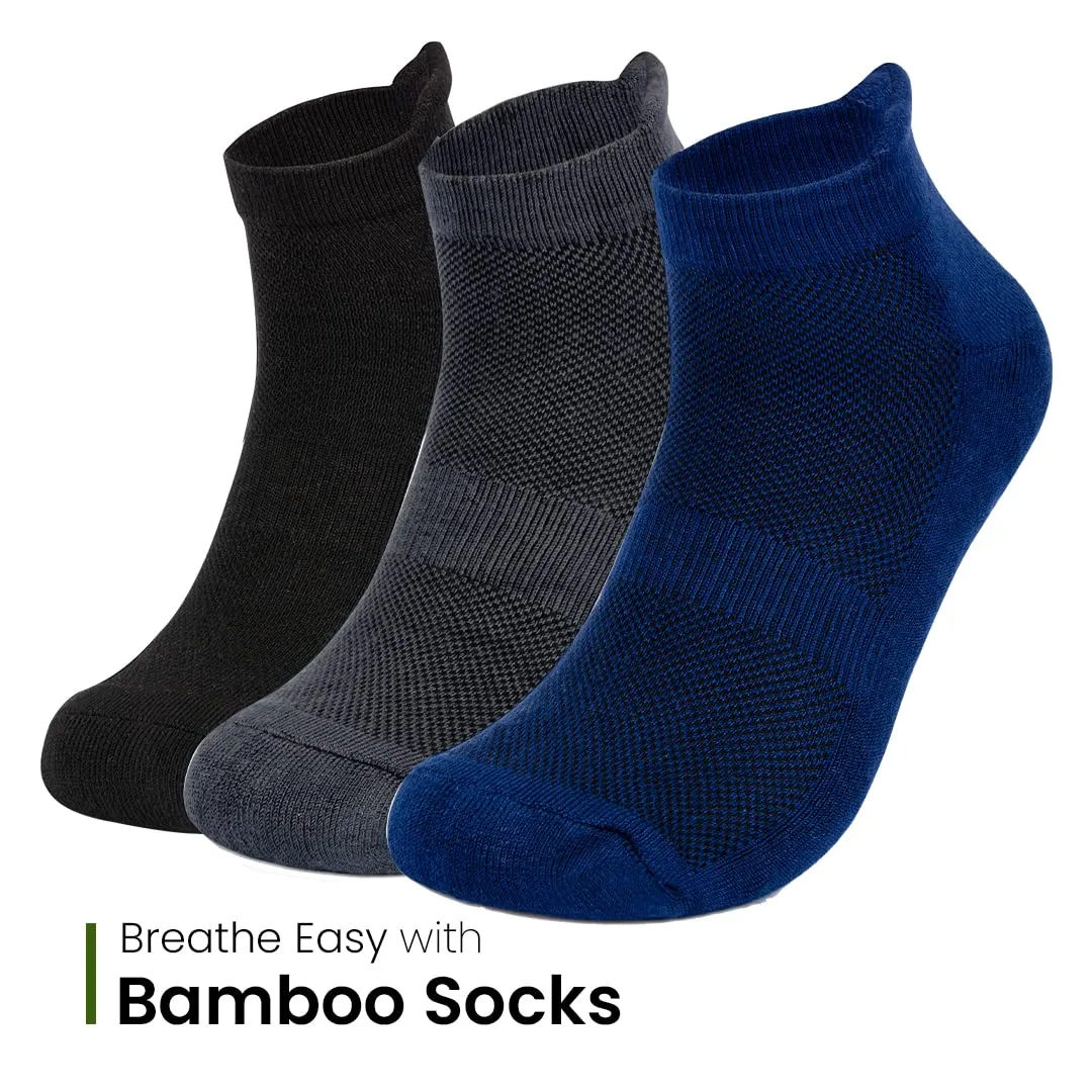 Mush Bamboo Performance Socks for Men || Sports & Casual Wear Ultra Soft, Anti Odor, Breathable Ankle Length Pack of 3 UK Size 6-10 (Black, Navy, Dark Grey, 3)