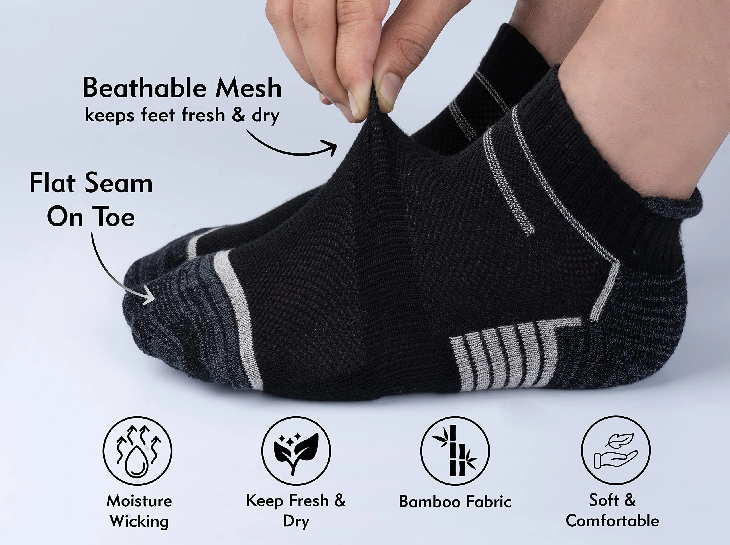 Mush Bamboo Performance Socks for Men || Sports & Casual Wear Ultra Soft, Anti Odor, Breathable Ankle Length Pack of 3 UK Size 6-10 (Grey, 3)