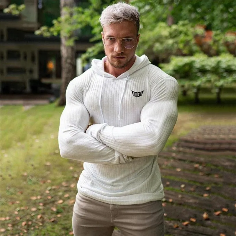 New Fashion Knitted Hooded T-shirt -Men Pit Stripe Slim Fit Thin Sweaters -Mens Long Sleeve Pullovers (TM5)(CC1)(1U100)(TM7)(1U101)(1U100)