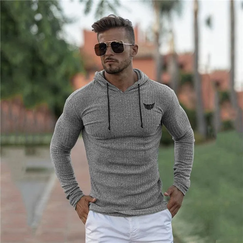 New Fashion Knitted Hooded T-shirt -Men Pit Stripe Slim Fit Thin Sweaters -Mens Long Sleeve Pullovers (TM5)(CC1)(1U100)(TM7)(1U101)(1U100)