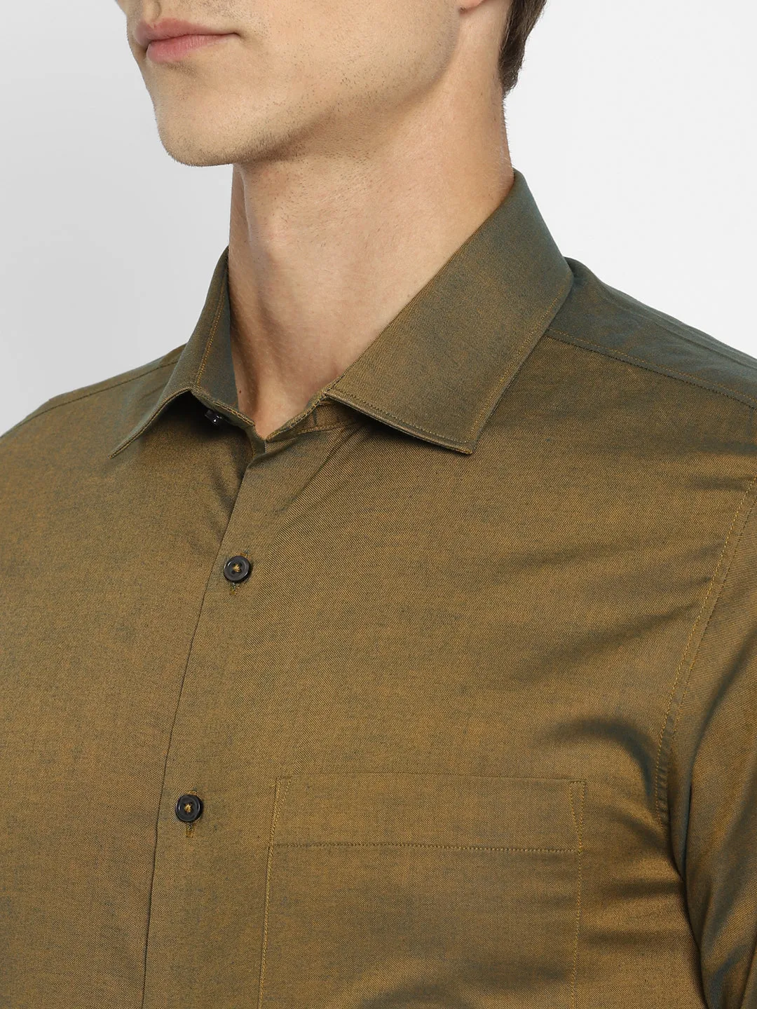 Olive Cotton Solid Slim Fit Shirts