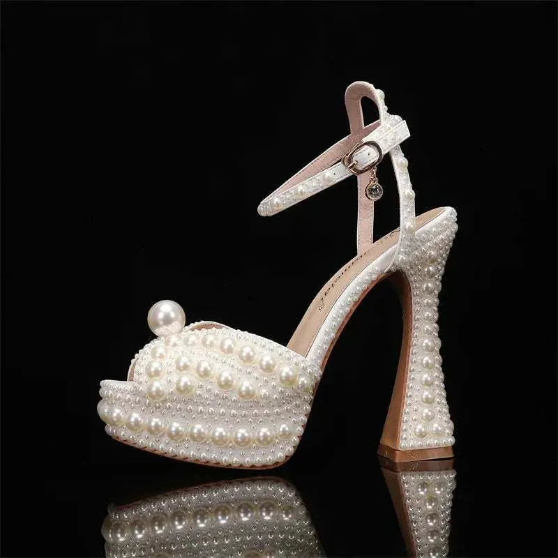 Pearl High Heels - Luxury Peep Toe High Heels for Weddings and Parties