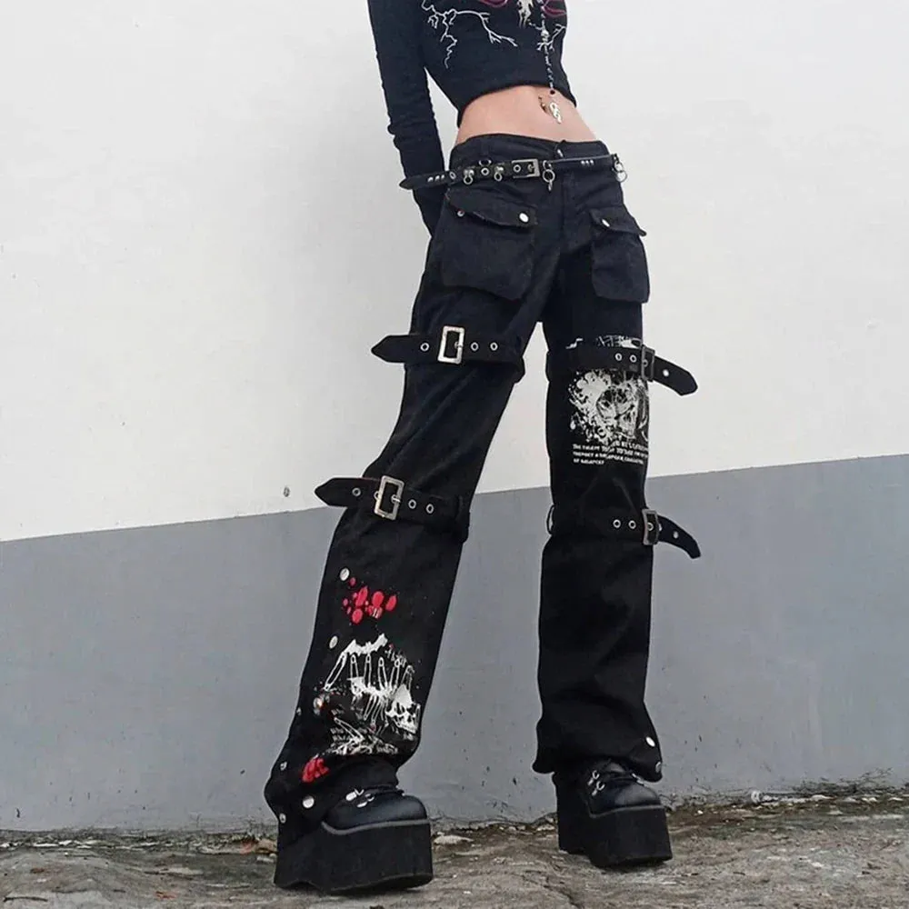 Punk Dark Denim Bandage Halloween Alt Pants