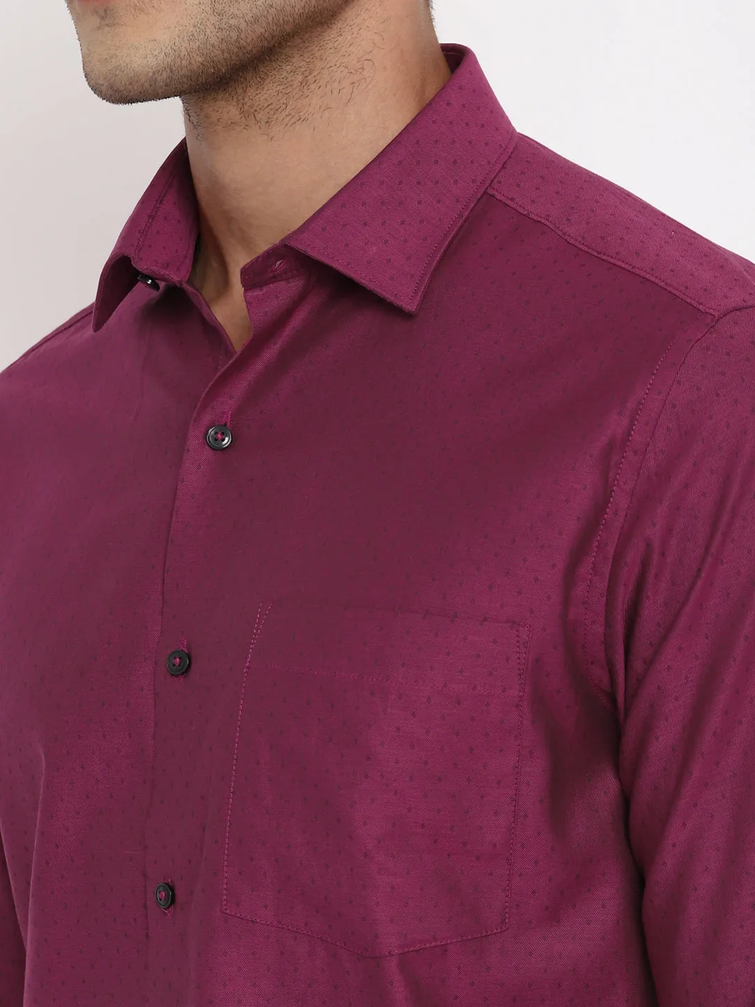 Purple Cotton Self Design Slim Fit Shirts