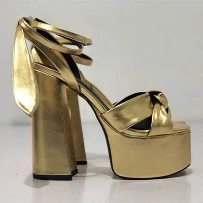 Retro High Chunky Strap Peep Toe Heel