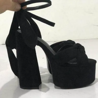 Retro High Chunky Strap Peep Toe Heel