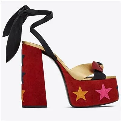 Retro High Chunky Strap Peep Toe Heel