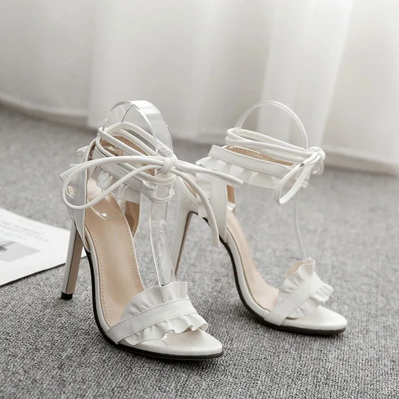 Ruffle Crossed-Lace Fish-mouth High-heeled Shoes