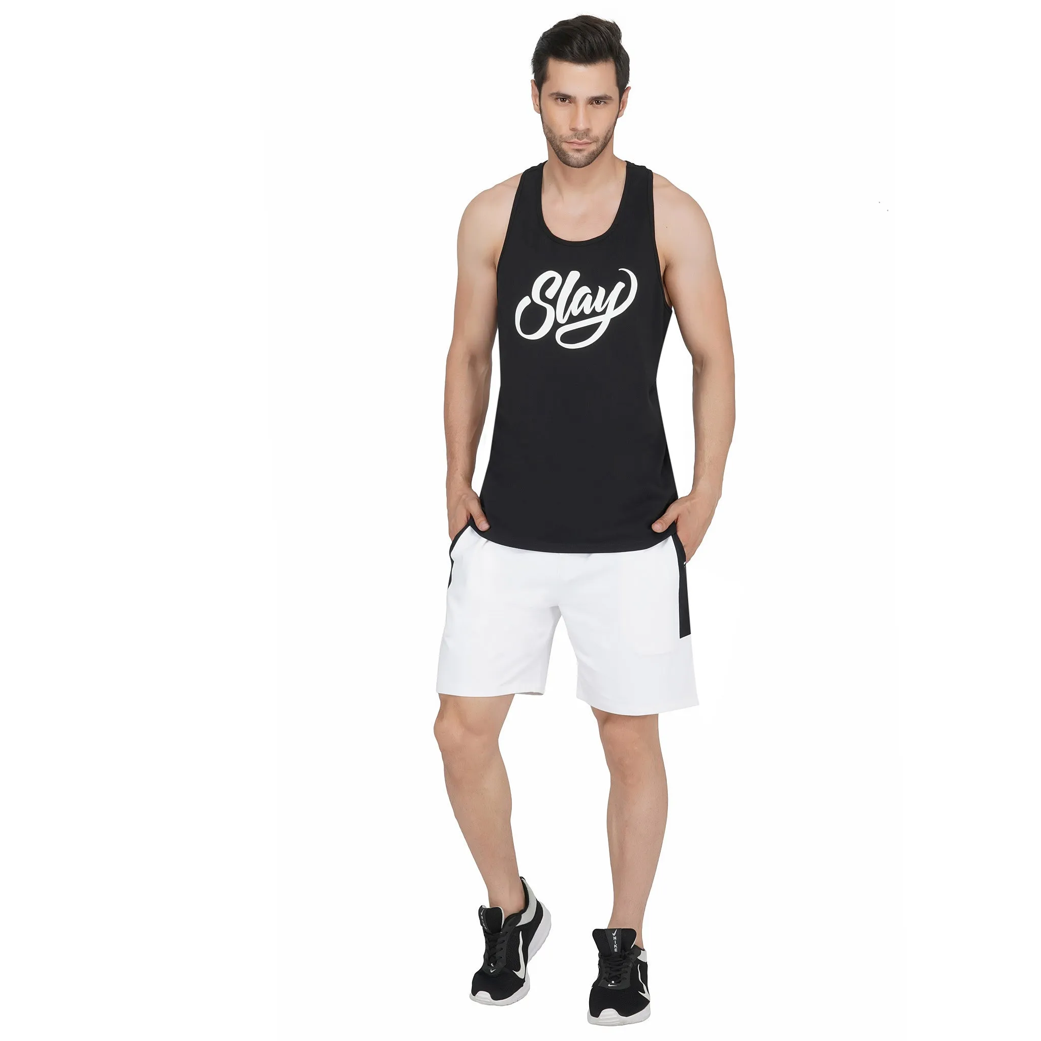 SLAY. Men's Activewear White Sports Shorts