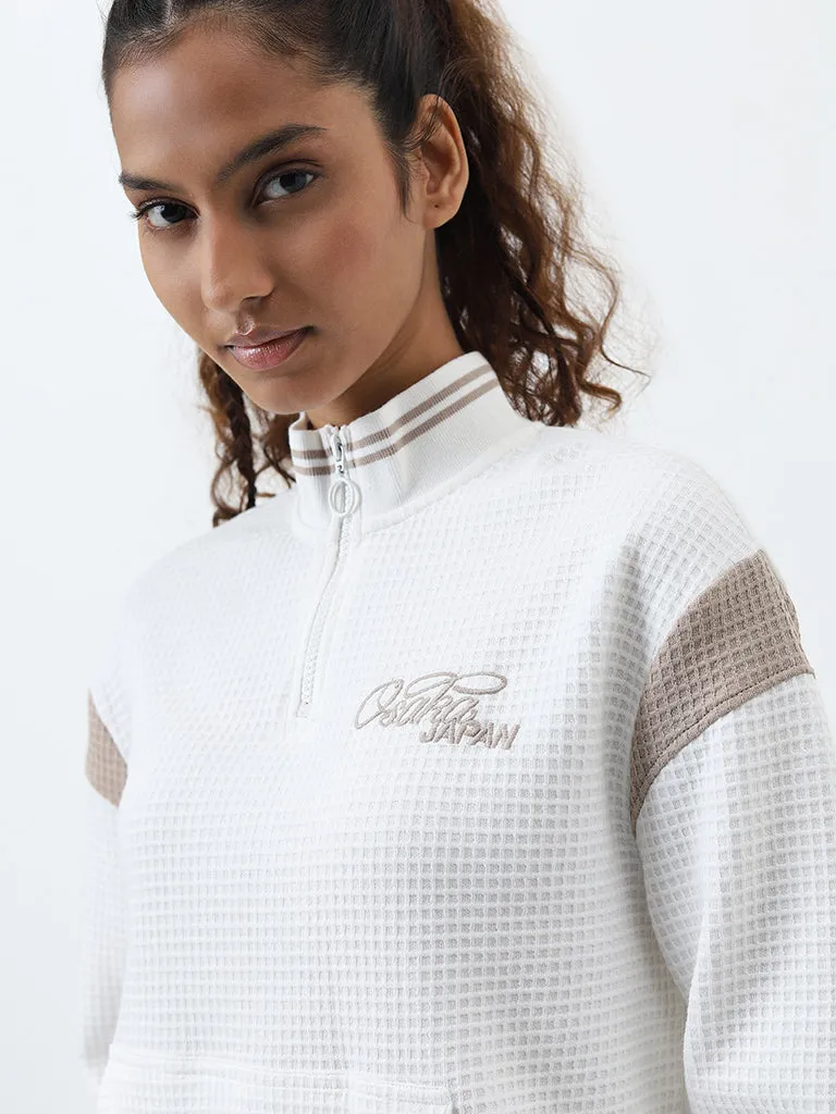 Studiofit White Waffle-Textured Cotton Sweatshirt