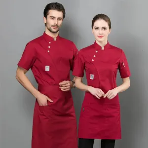 Summer Women and Men Kitchen Restaurant Cook Workwear Red Chef Uniform White Shirt Chef Jacket