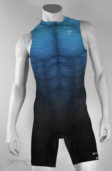 Super Scaled Blue to Black Color Flow - Men's Powerlifting Singlet