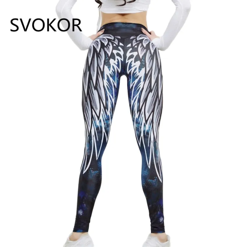 SVOKOR  High-Waist Harajuku Wing Print Athletic Fitness Active Wear Leggings