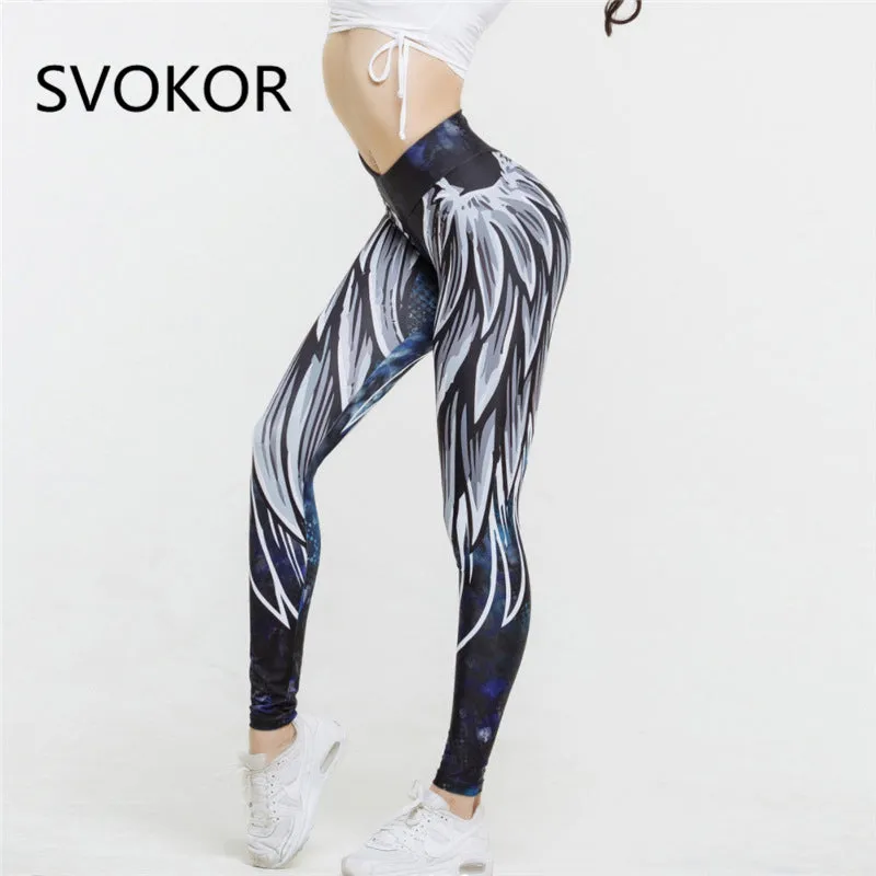 SVOKOR  High-Waist Harajuku Wing Print Athletic Fitness Active Wear Leggings