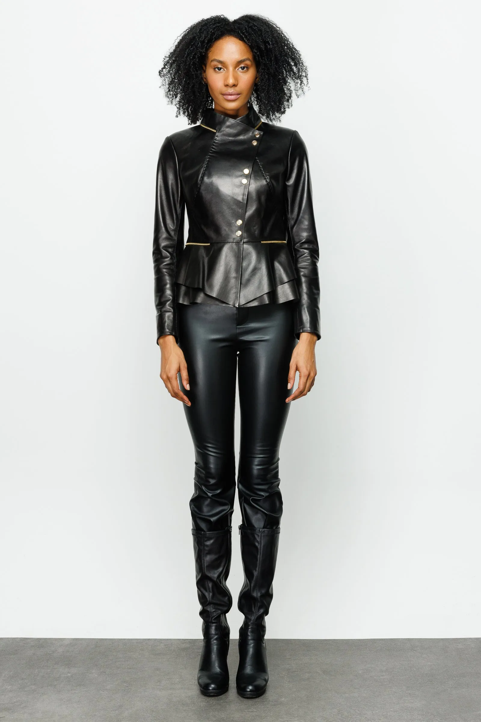 The Olmetti Black Leather Women Jacket