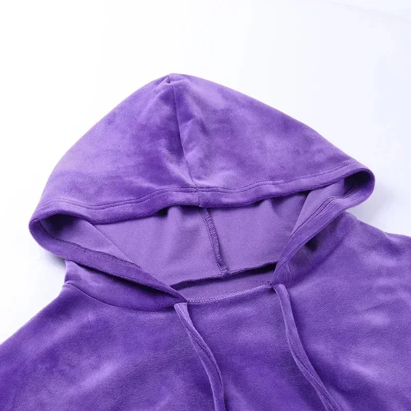 Thick Warm Cozy Fleece Crop Hoodie Tracksuits