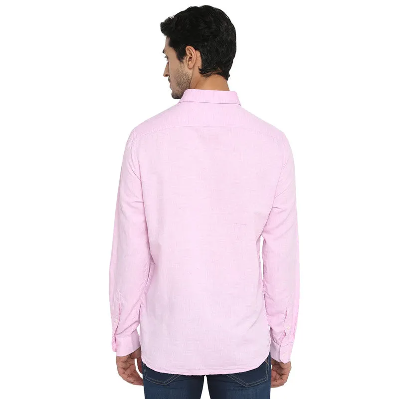 Turtle Men Cotton Linen Pink Slim Fit Solid Shirts