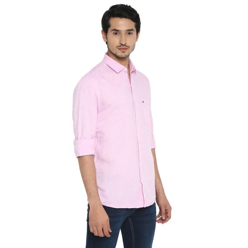 Turtle Men Cotton Linen Pink Slim Fit Solid Shirts