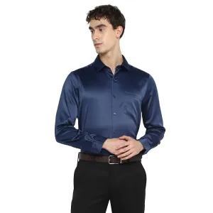 Turtle Men Navy Satin Solid Regular Fit Shirts