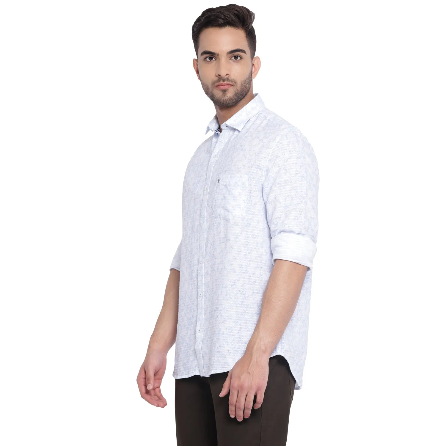 Turtle Men White Cotton Printed Slim Fit Shirts