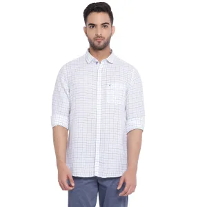 Turtle Men White Linen Checked Slim Fit Shirts