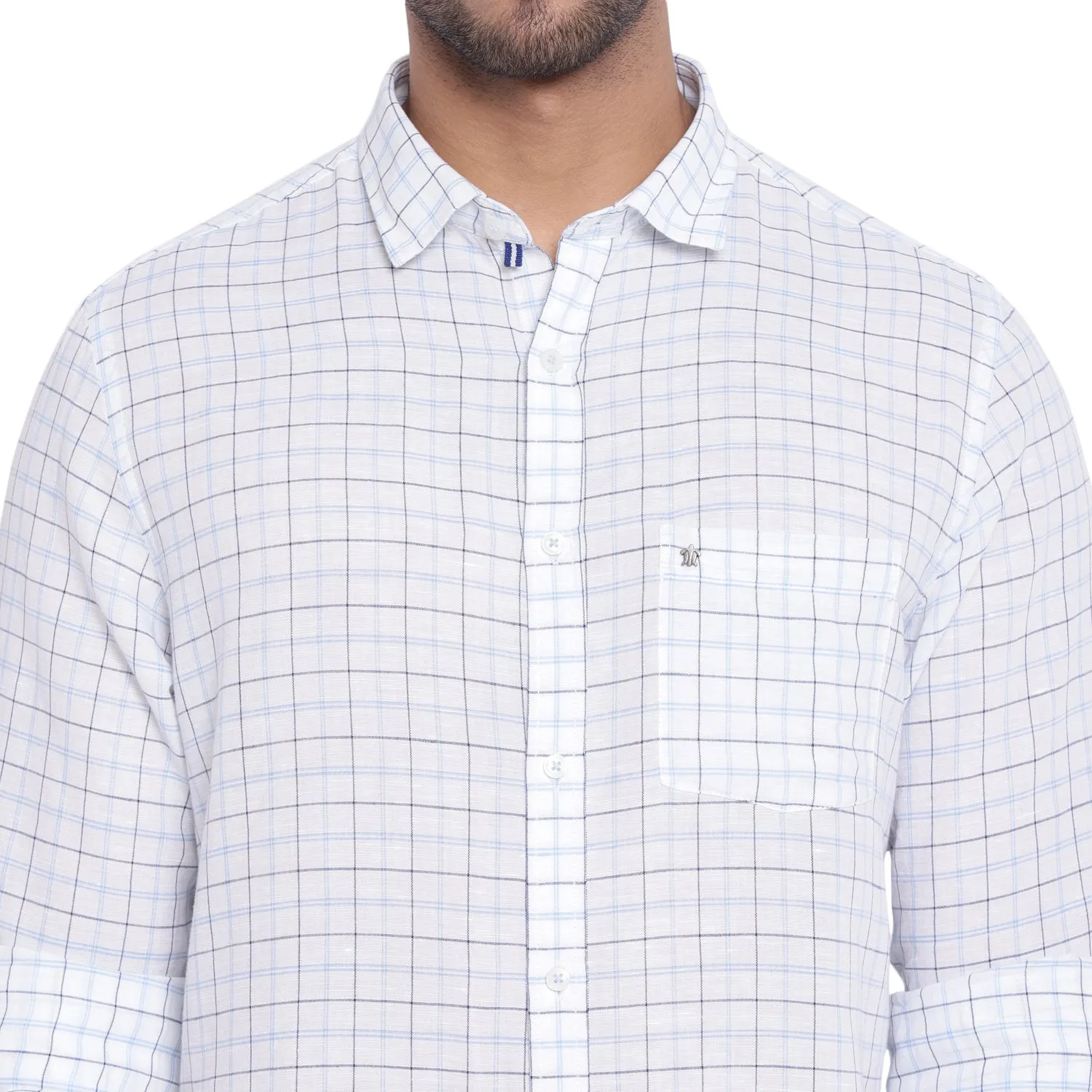 Turtle Men White Linen Checked Slim Fit Shirts