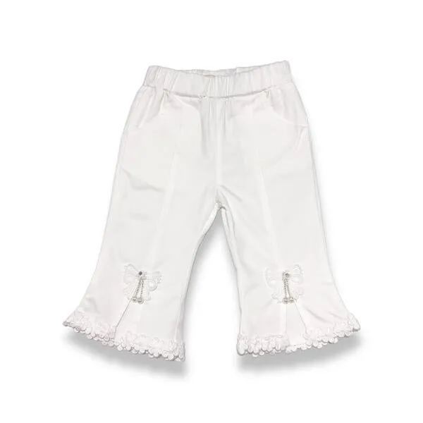 White Bow & Lace Split Hem Pants