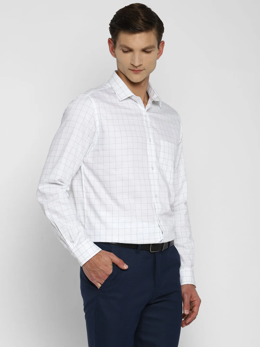 White Cotton Checked Slim Fit Shirts