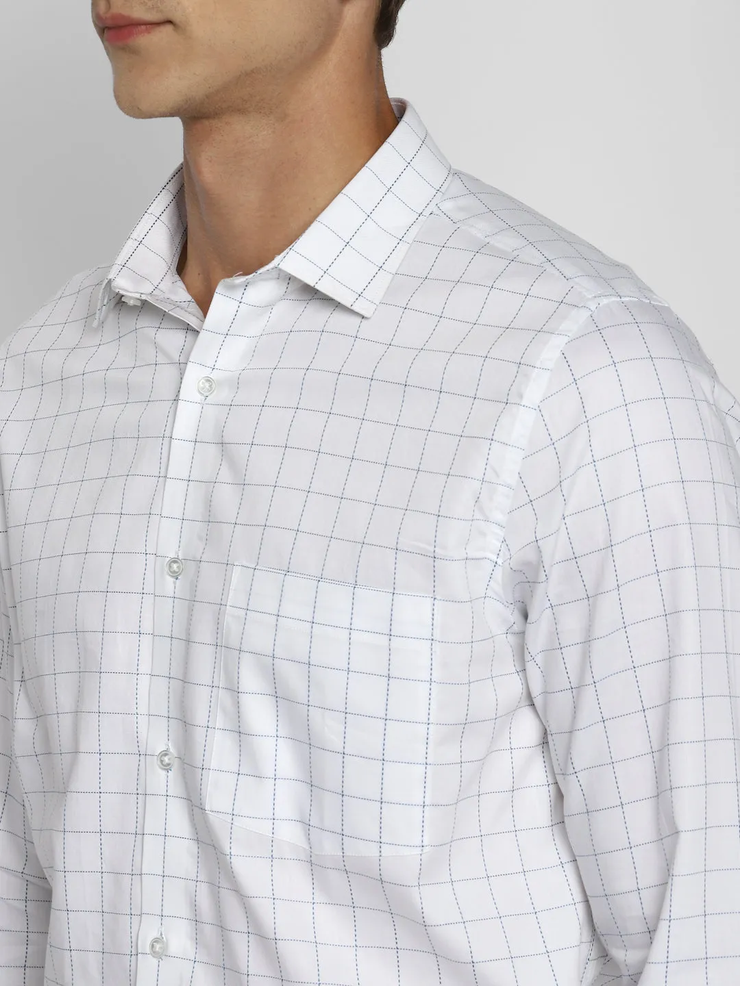 White Cotton Checked Slim Fit Shirts