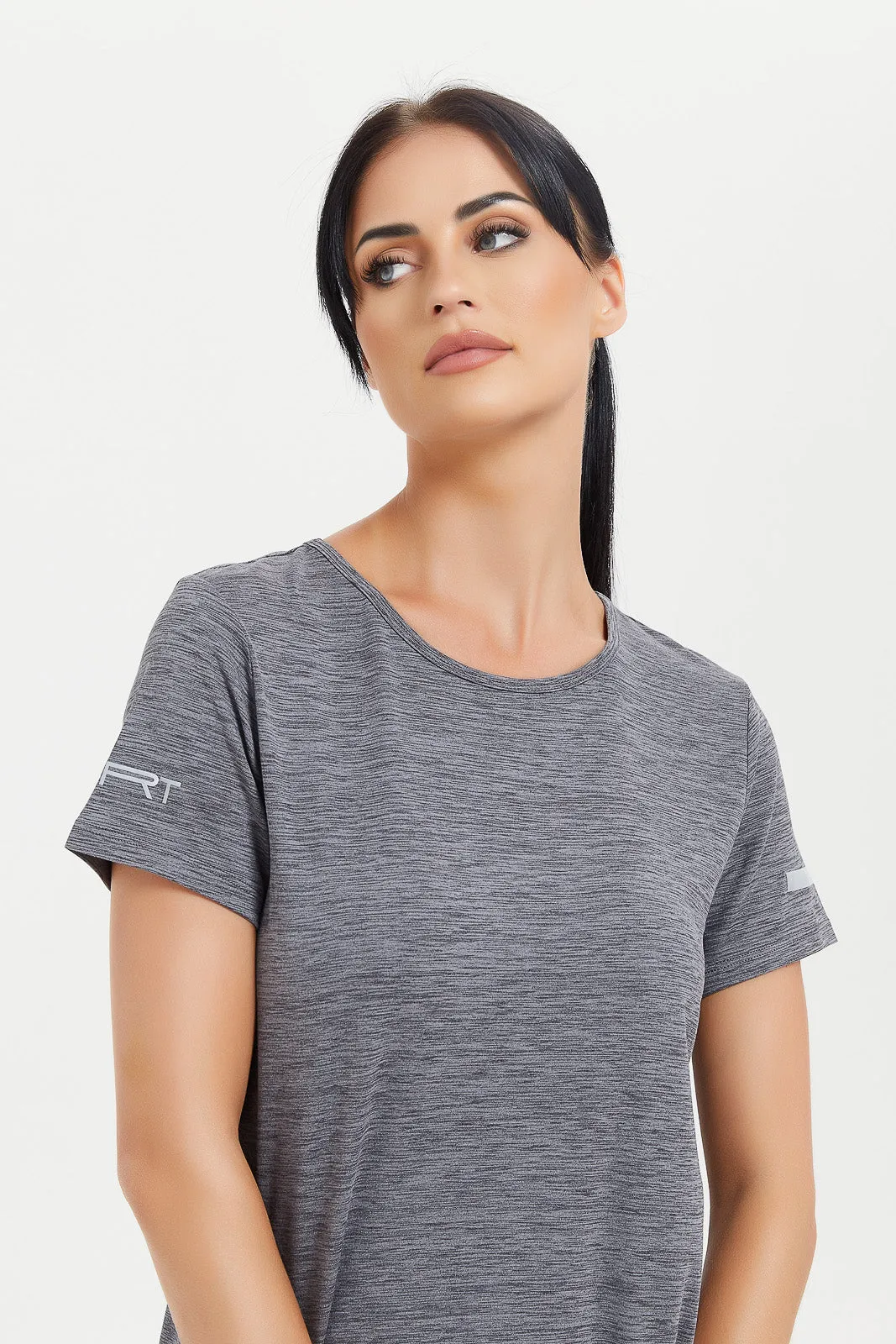 Women Grey Plain Active T-Shirt