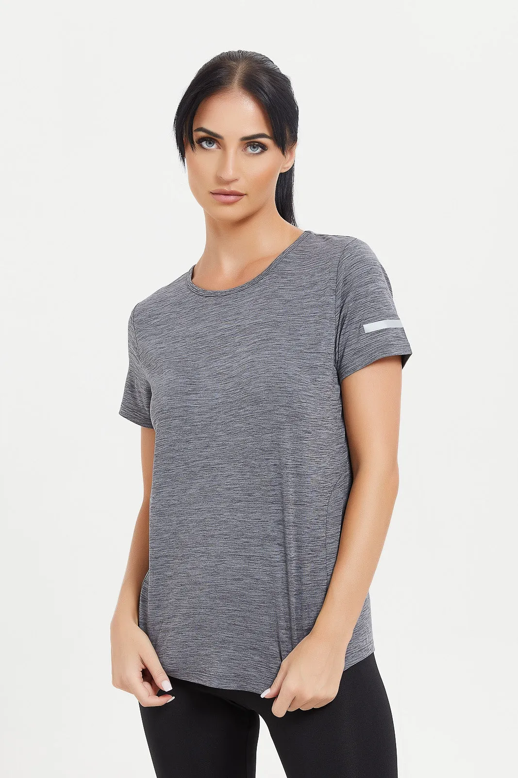 Women Grey Plain Active T-Shirt