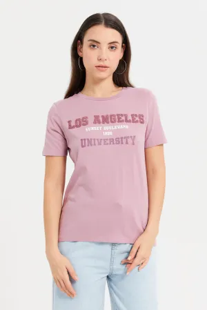 Women Mauve Emebellished T-Shirt