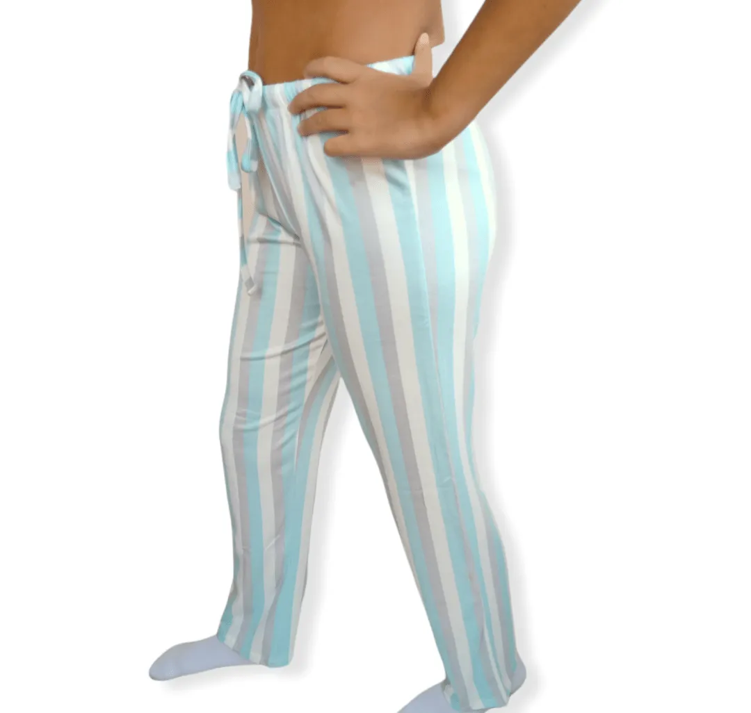 Women Pajama Pants - Grey x White x Blue