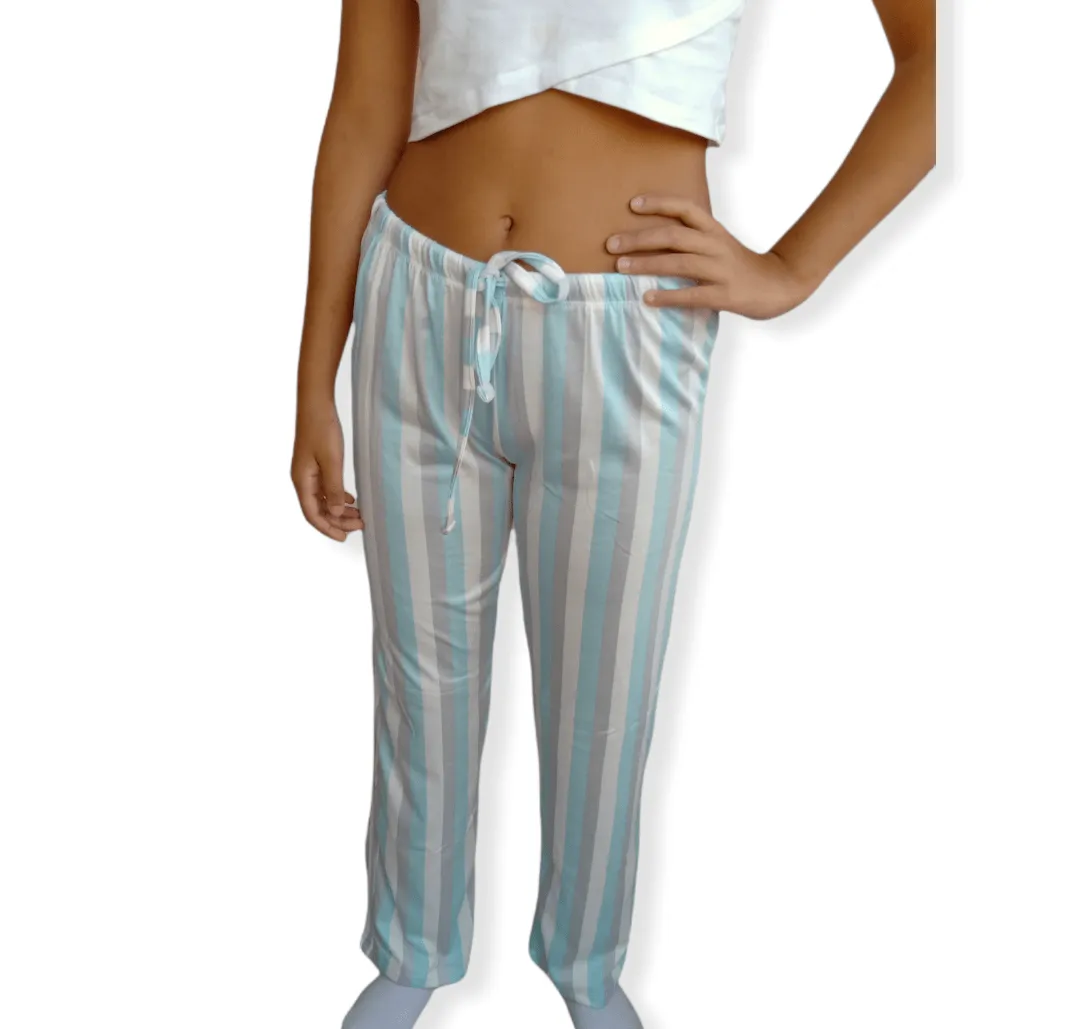 Women Pajama Pants - Grey x White x Blue