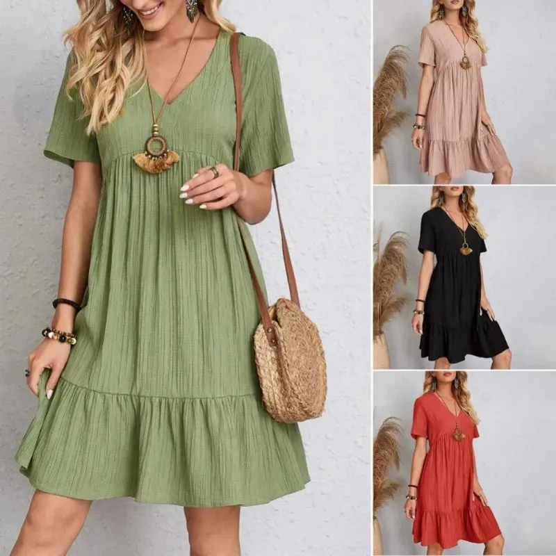 Women Solid Dresses Summer Elegant  Dress Female