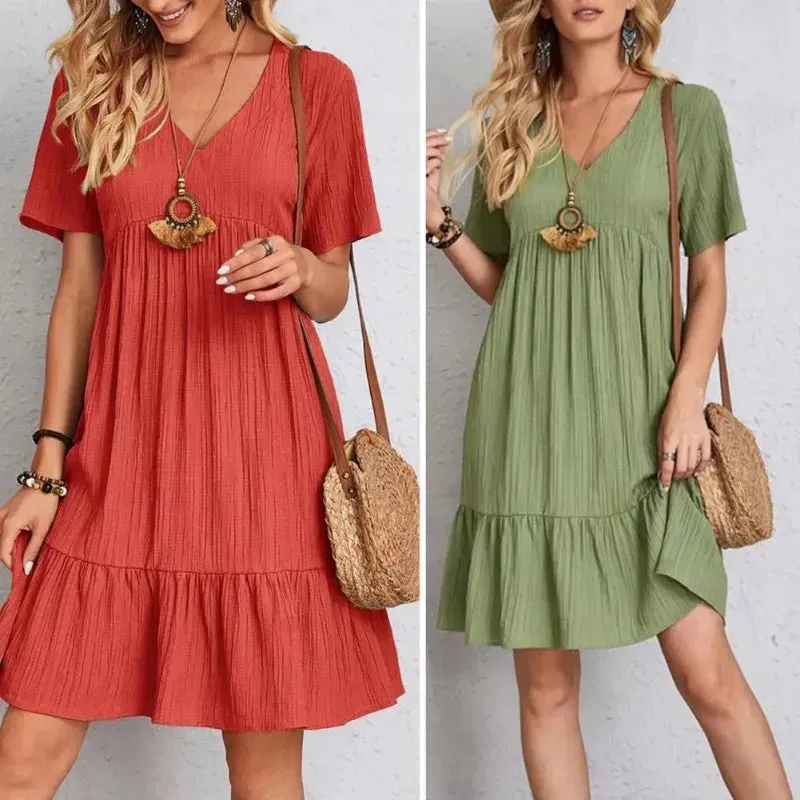 Women Solid Dresses Summer Elegant  Dress Female