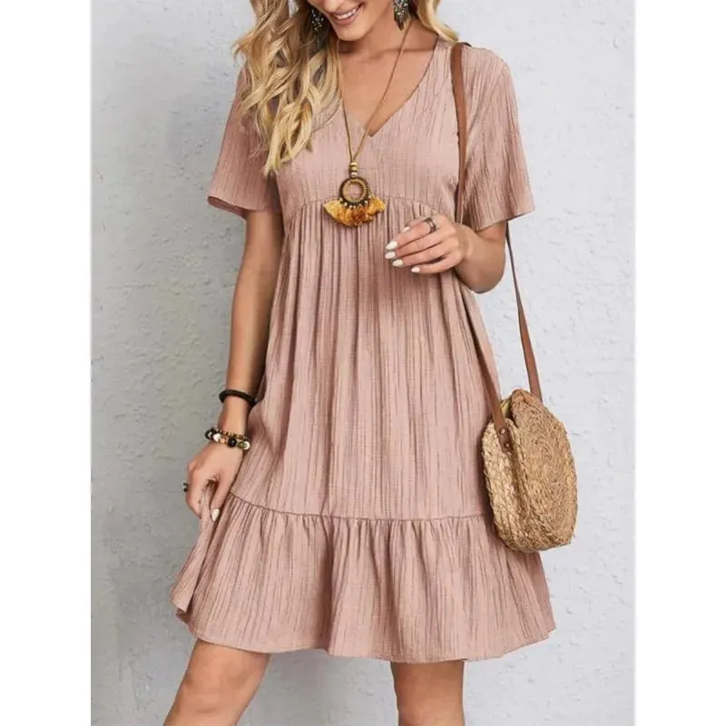 Women Solid Dresses Summer Elegant  Dress Female