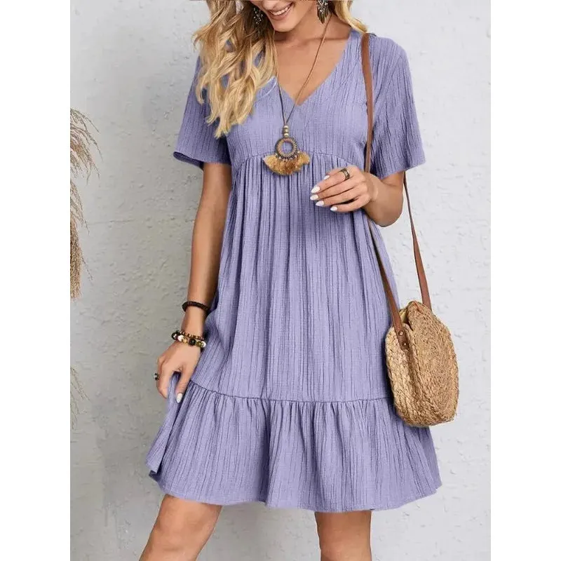 Women Solid Dresses Summer Elegant  Dress Female