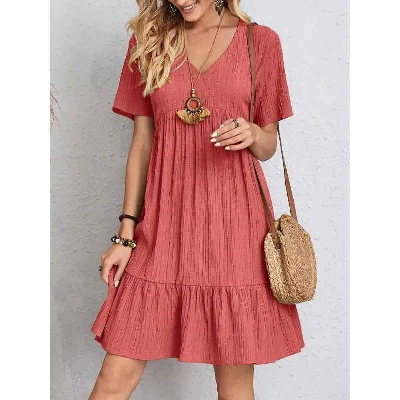 Women Solid Dresses Summer Elegant  Dress Female