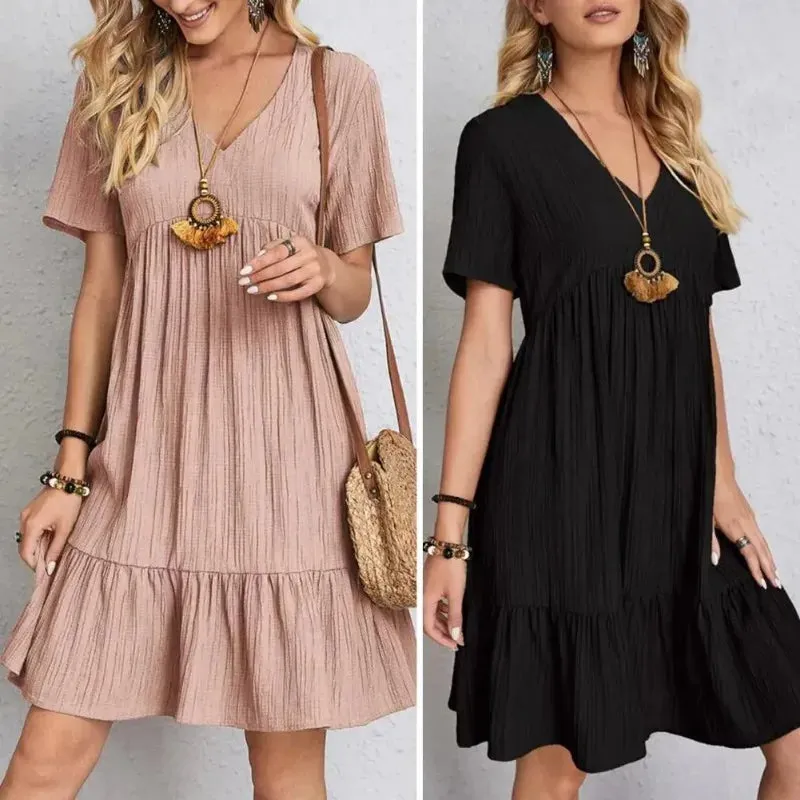 Women Solid Dresses Summer Elegant  Dress Female