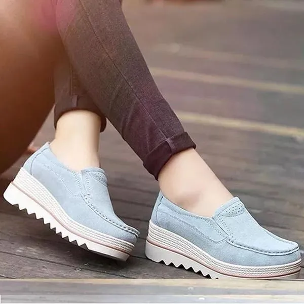 Womens Breathable Suede Round Toe Slip On Platform Shoes