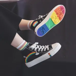 Women's Fashion 2020 Vulcanized Shoes Woman Sneakers New Rainbow Retro Canvas Shoes Flat Fashion Comfortable High Shoes Women