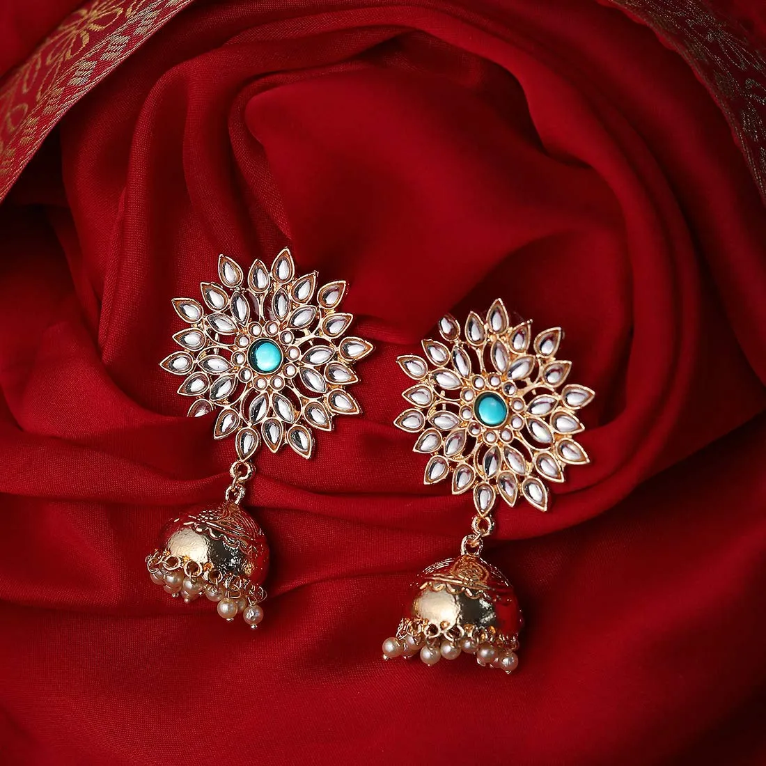 Yellow Chimes Jhumka Earrings for Women Floral Kundan Jhumka Gold Plated Traditional Jhumka/Jhumki Earrings for Women and Girls.