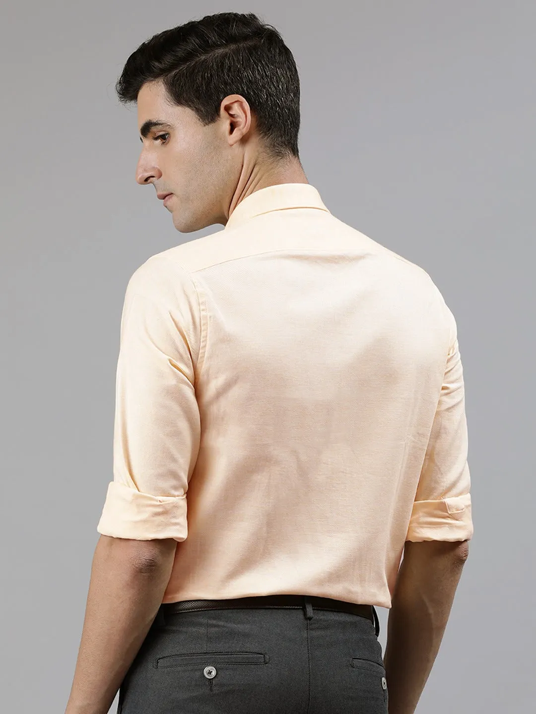 Yellow Cotton Solid Slim Fit Shirts